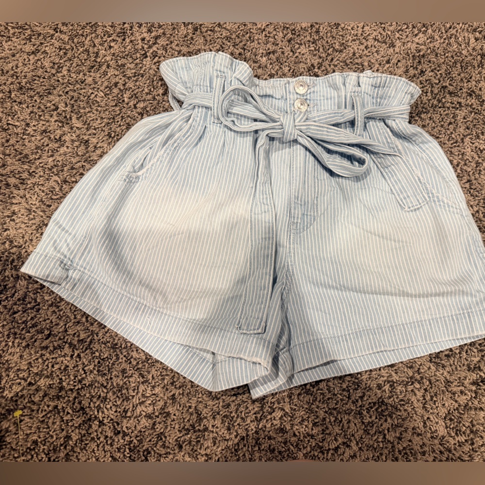 American Eagle Outfitters Light Blue Pinstripe Paperbag Waist Shorts